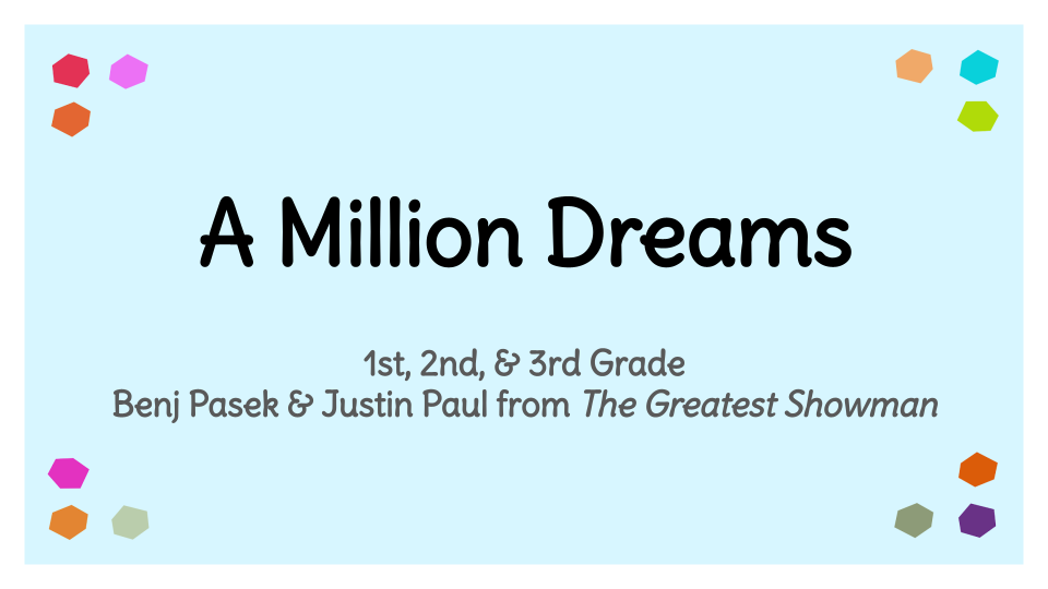 The title slide for the song “A Million Dreams”
