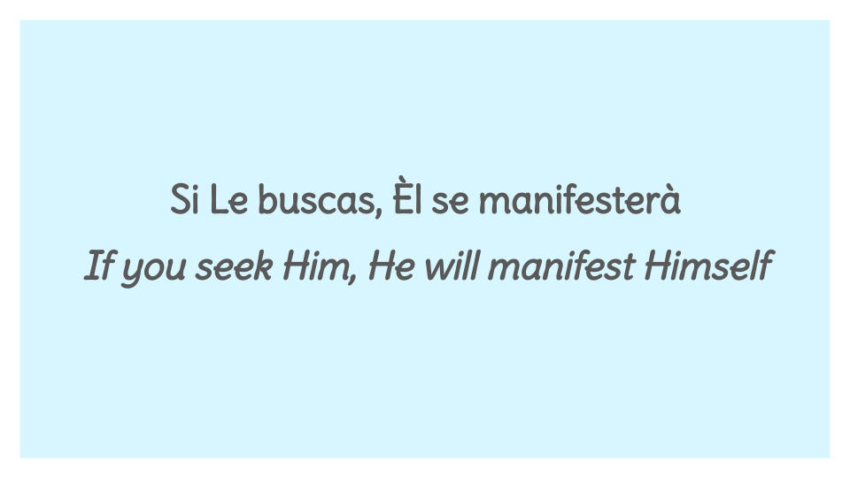 Example of the song “Yahweh Se Manifesterà.” The original dots remain in each corner to further frame lyrics to be smaller.
