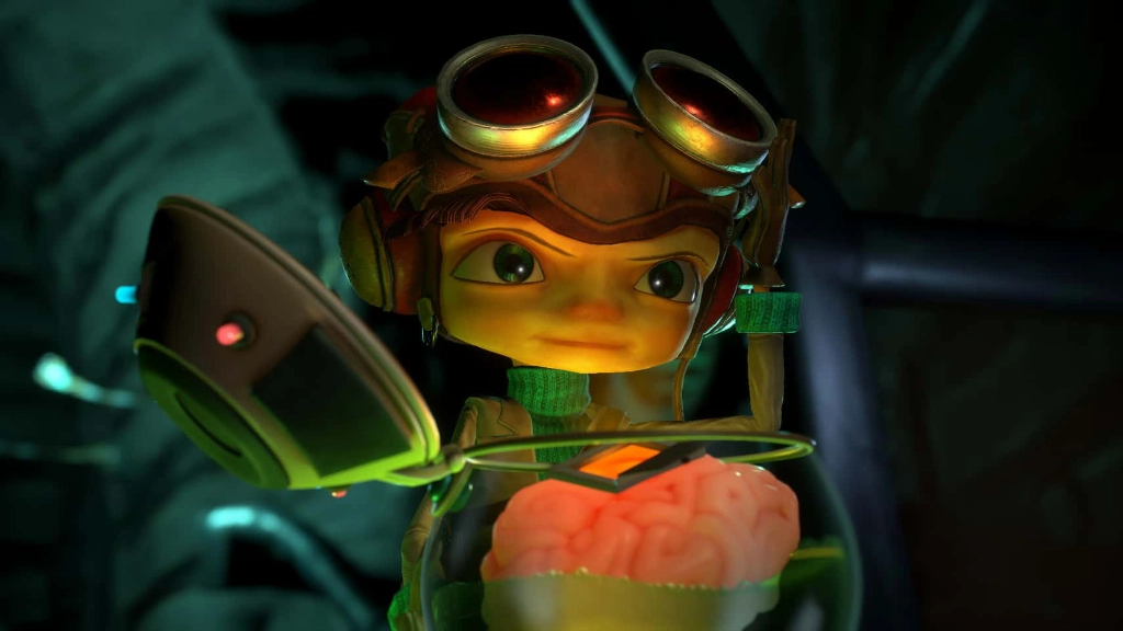 Raz from Psychonauts with a brain in a jar
